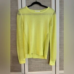 Cabi Womens XS Extra Small Neon Green Open Knit Split Overlay Back Sweater